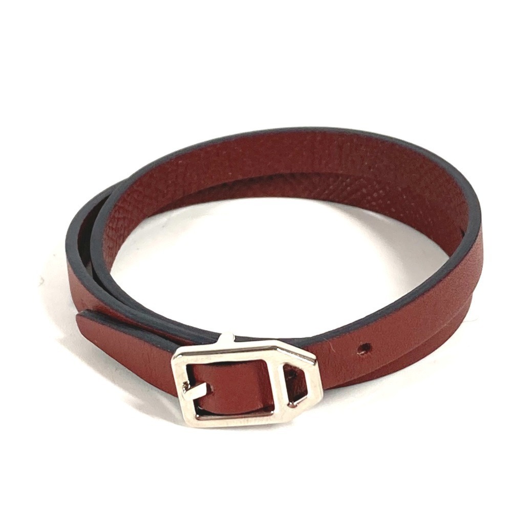 HERMES Brown Leather Charm Bracelet